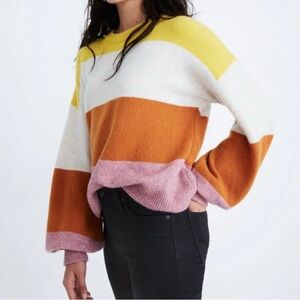 Madewell Gladwell Sweater Multicolor Stripe Oversized Medium Balloon Sleeve